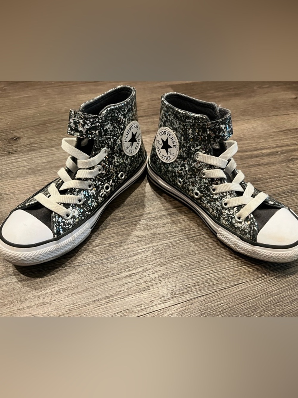 Converse Kids Black Glitter High Top Sneakers with White Laces